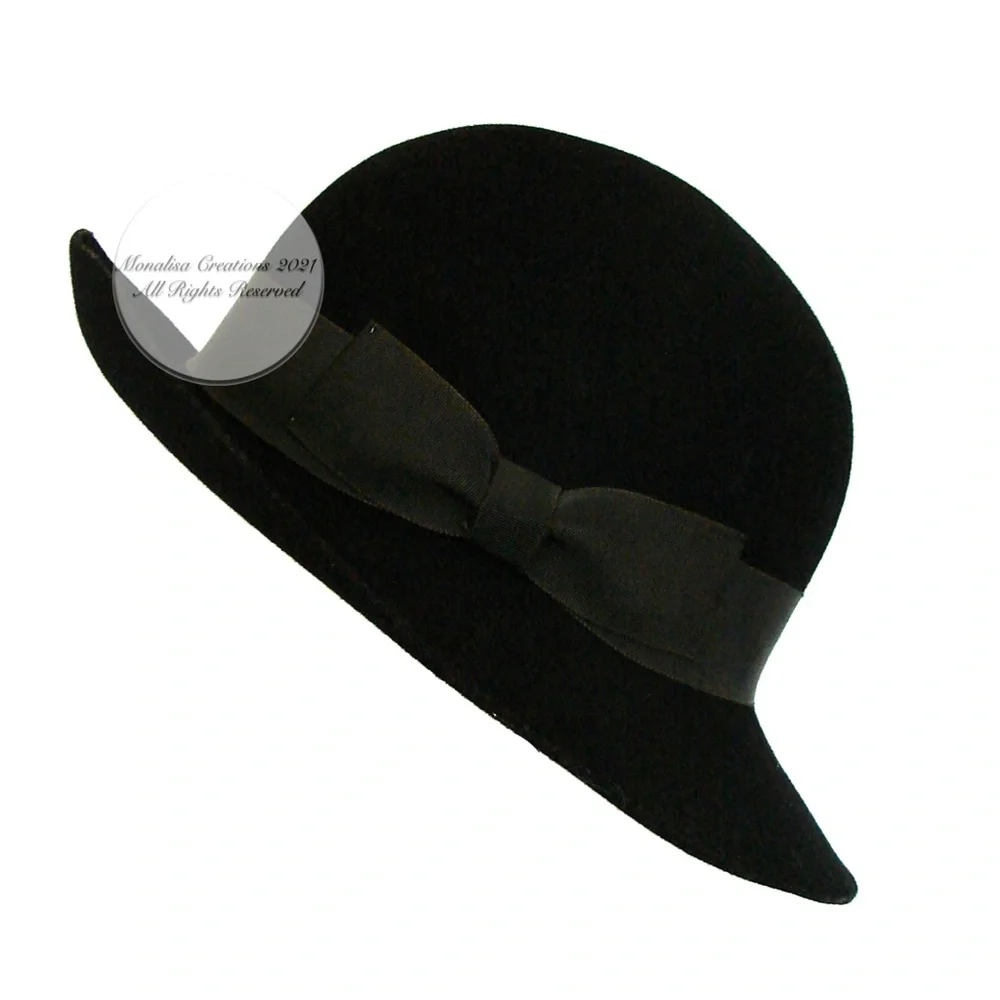 Vintage Adolfo II Black Wool Hat made by Bollman Hat Co for Saks 5th Ave Rare